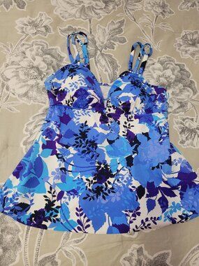 Blue & Purple Floral Print V-Neck Tankini Size 10